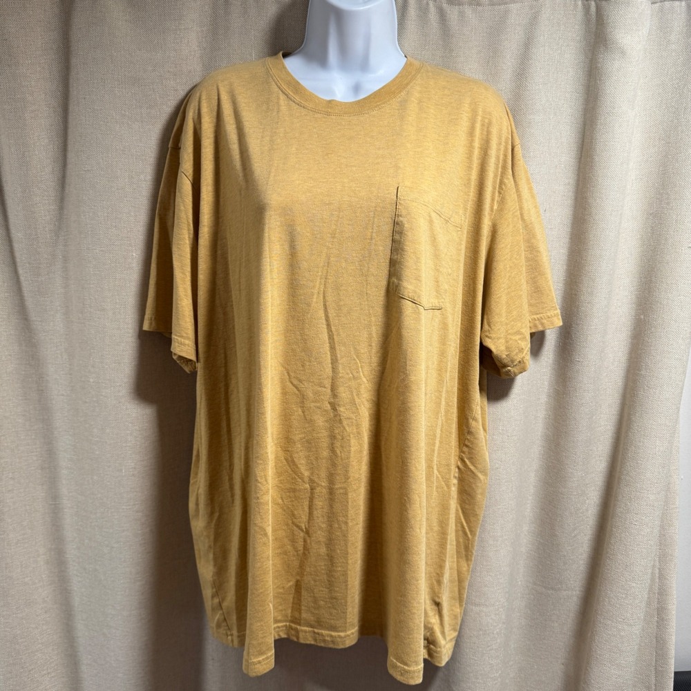 Prana XXL Mens Short Sleeve Crew Neck Pocket‎ T-Shirt Gold Yellow Casual